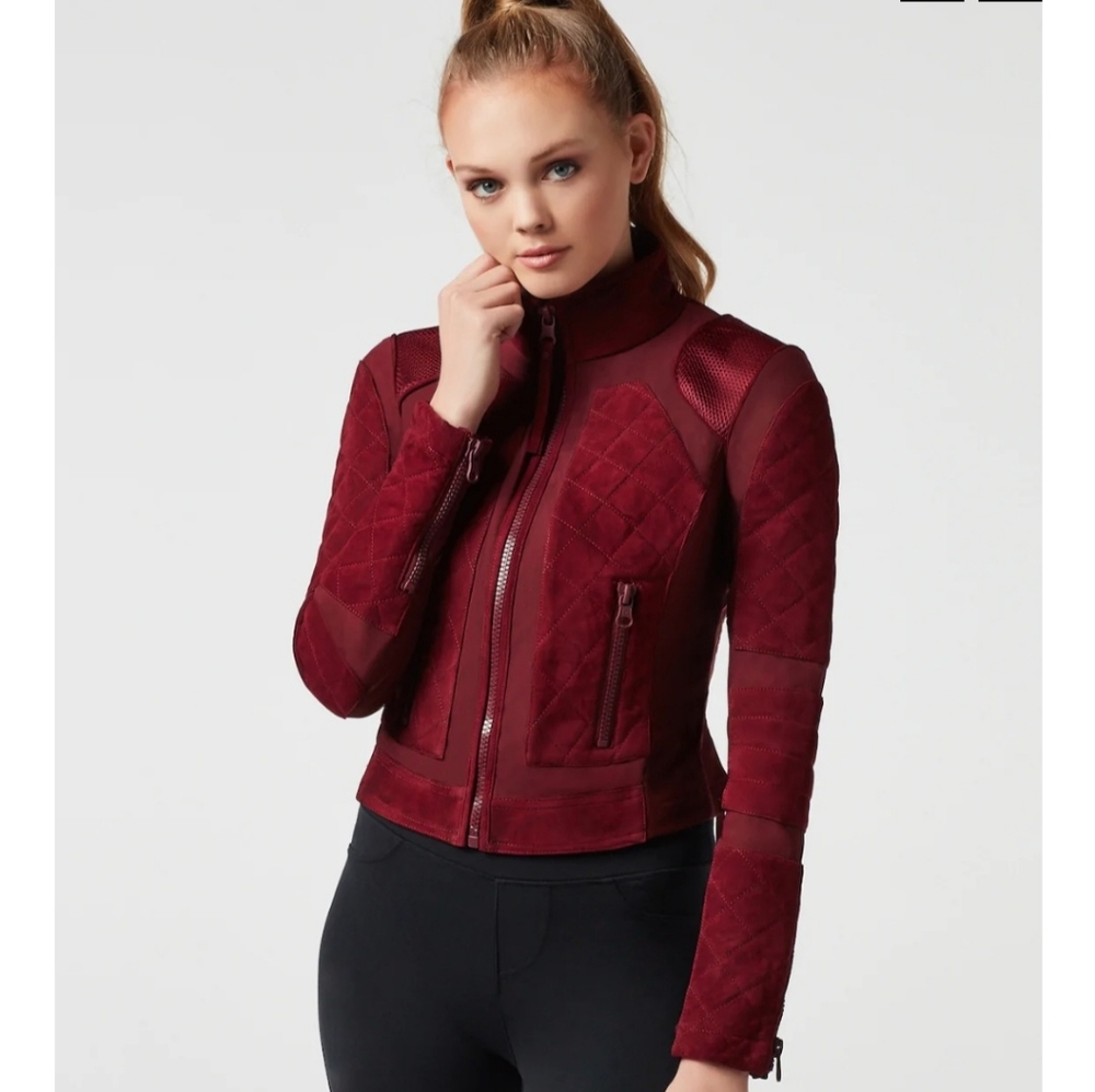 Blanc noir suede mesh moto jacket